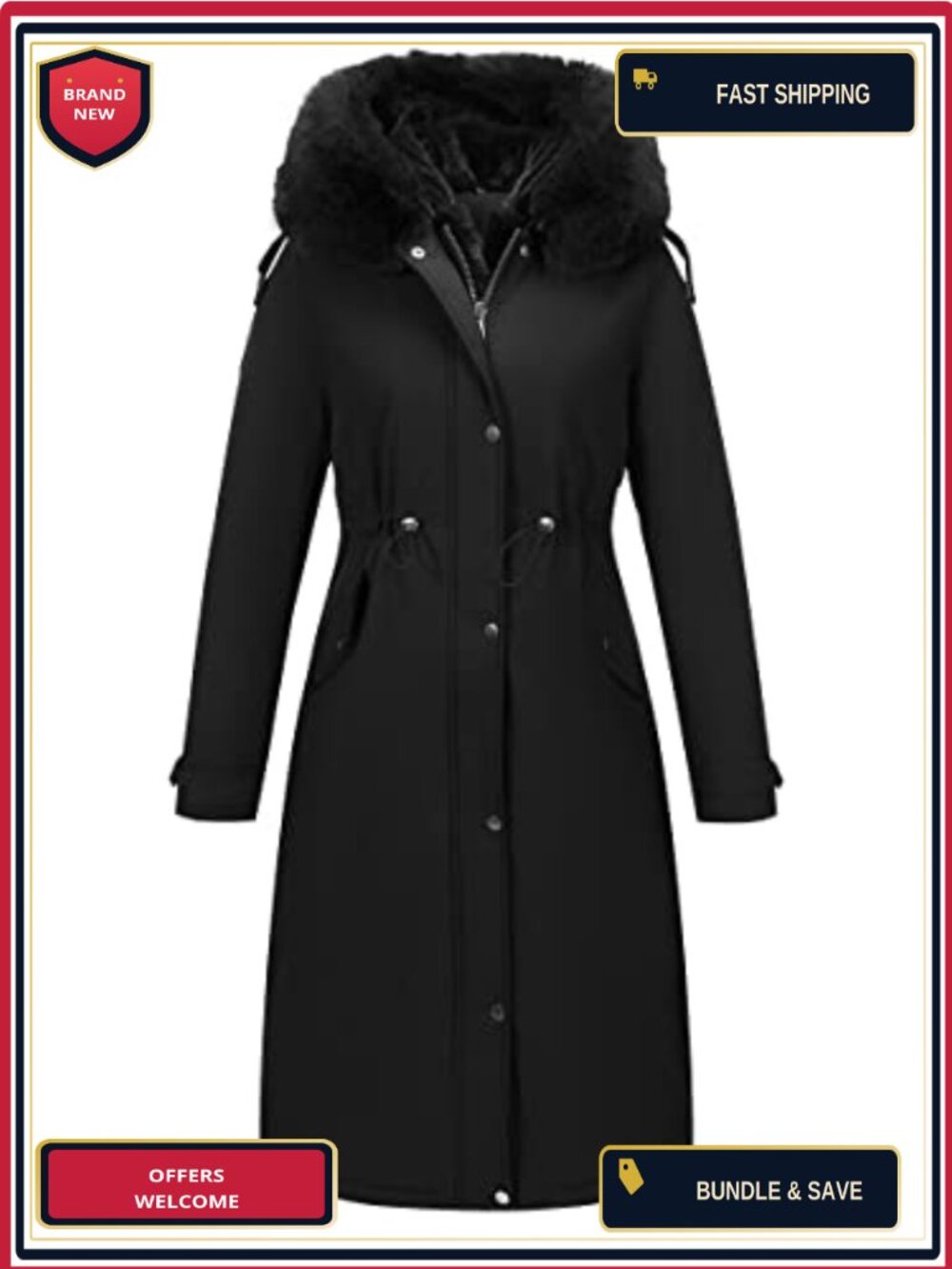 Women Winter Puffer Coat Long Parka Fur Trim Hood Quilted Jacket
